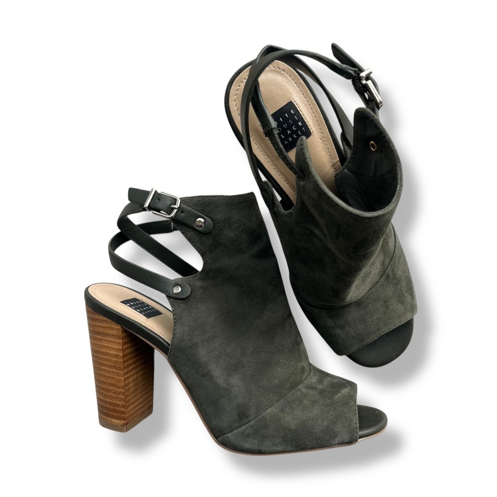 White House Black Market 6.5 Suede Ivy Green Sergeant Shootie Peeptoe
Block Heel